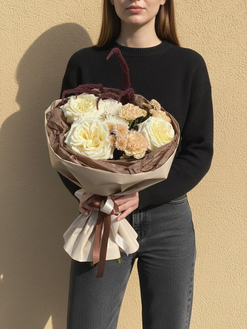 Букет из роз, хризантем, гвоздик и амарант № 3633