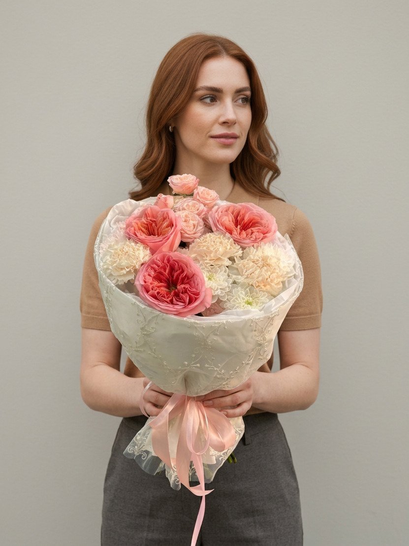 Букет из роз, гвоздик и хризантем № 2661